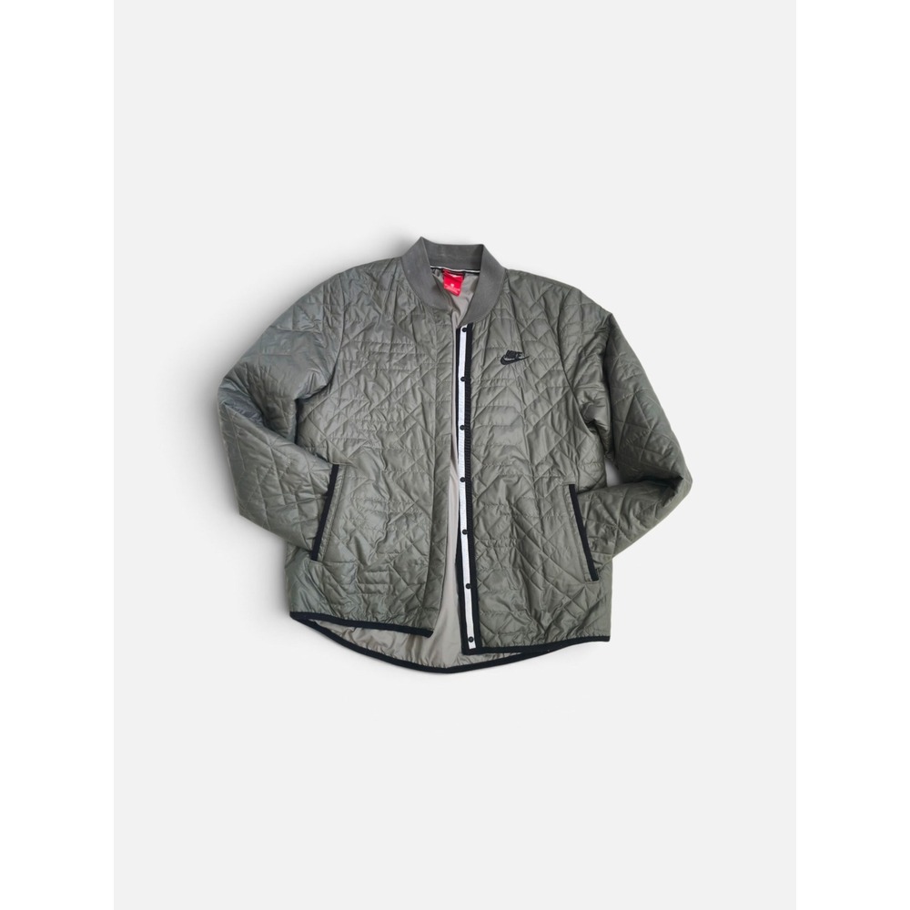 Nike Olive Green Quilted Sportswear Bomber Jacket Lightweight Streetwear Coat